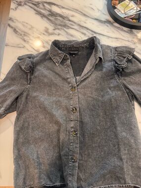 Who What Wear Washed Black denim Button-Up Shirt